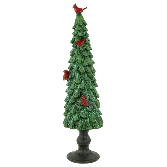 Northlight Glittered Christmas Tree with Red Cardinals Decoration - 14.5" - Green and Red