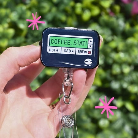 Pager Coffee STAT, badge reel, doctor, md, nurse, cna, healthcare