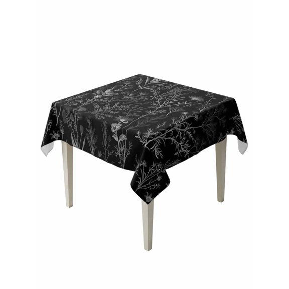 Black Spring Floral Table Cloth, Vintage Botanical Watercolor Waterproof Tablecloth for Square Tables, Reusable Washable Fabric Table Cover for Restaurant Kitchen Dining Tables 60"x60"