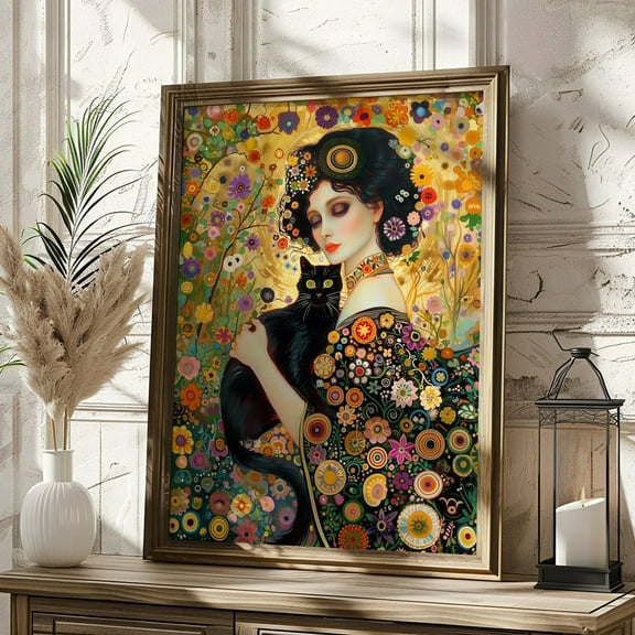 Gustav Klimt Print, Gustav Klimt Woman And Cat Poster, Gustav Klimt Home Decor, Vintage Poster, Klimt Woman Art, Famous Portrait Art Print Wall Art, Modern Wall Decor, 8x12 UNFRAMED