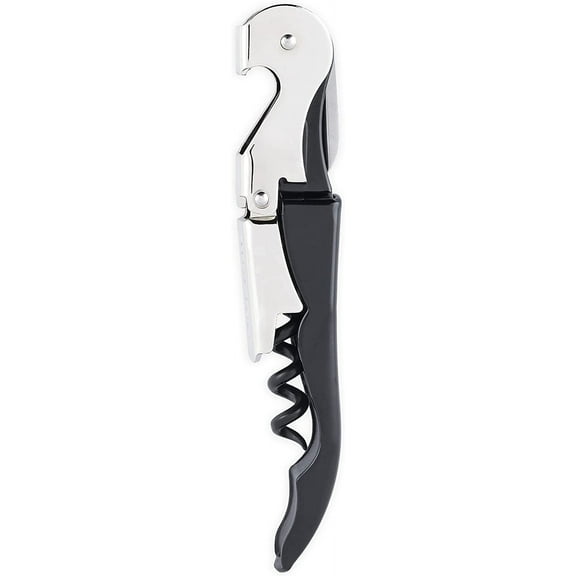 Double Hinged Waiter’s Corkscrew, Black Wine Bottle Opener with Flat Foil Cutter, Wine Key