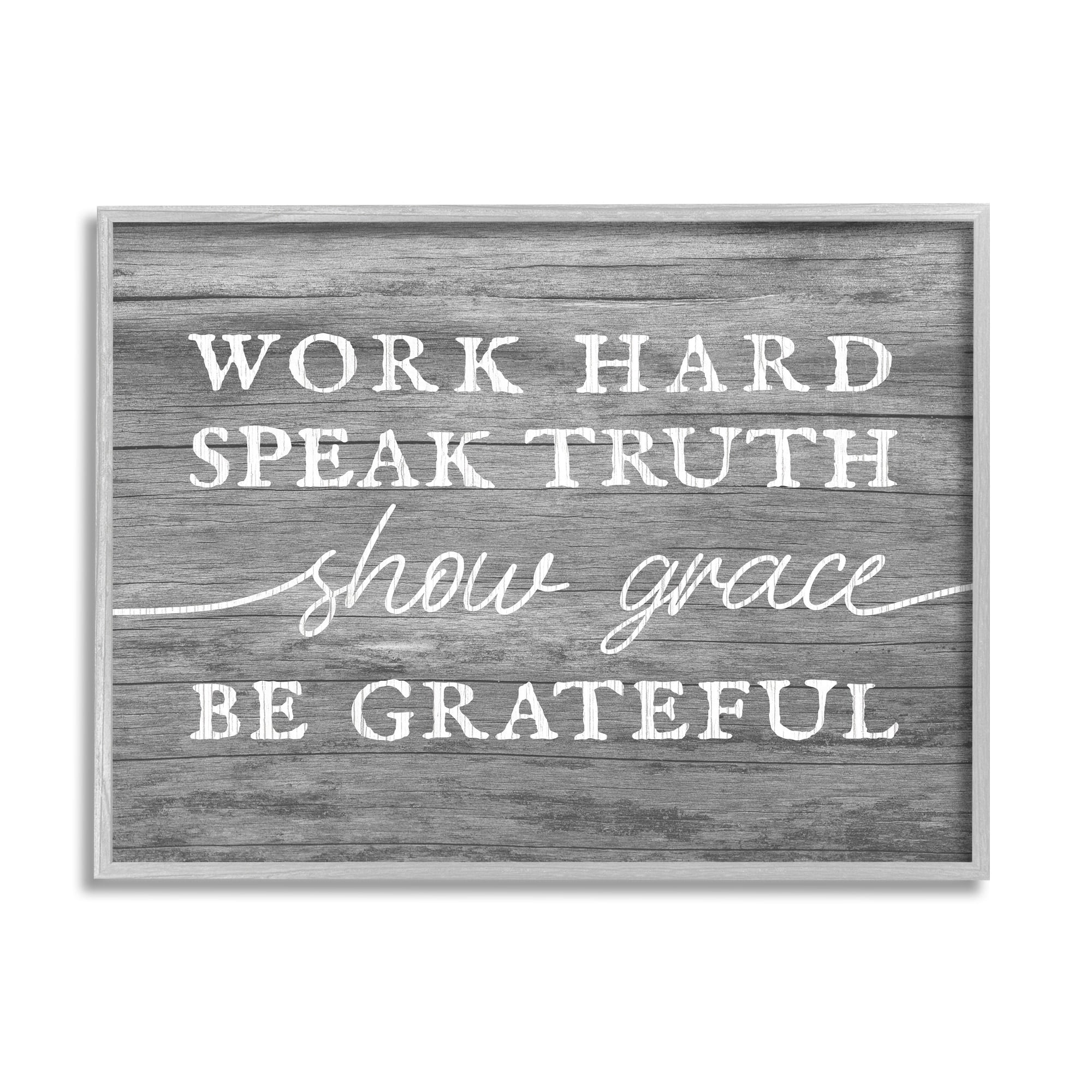 Stupell Industries Be Grateful Rustic Grain Pattern Motivational Phrase Graphic Art Gray Framed Art Print Wall Art, Design by Daphne Polselli