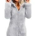 thumbnail image 3 of Listenwind Women Plush Romper Pajamas Sherpa Hoodies Long-Sleeve Zipper High Neck Hat, 3 of 4