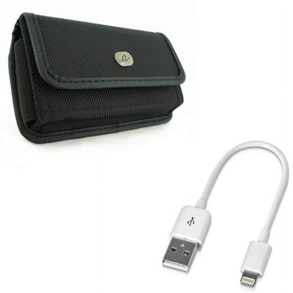 Short USB Cable w Case Belt Clip for iPhone XR - Charger Cord Power Wire Fast Charge, Rugged Holster Canvas Cover Pouch Compatible With iPhone XR