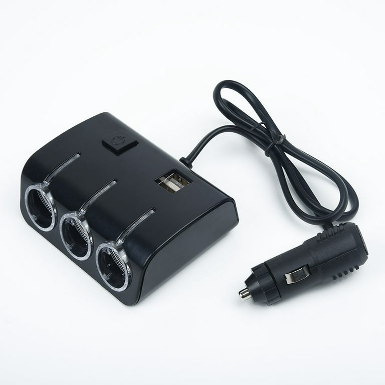 DC 12V/24V 3 Way Car Cigarette Lighter Socket Splitter Dual USB Charger Adapter, Size: 1XL, Black