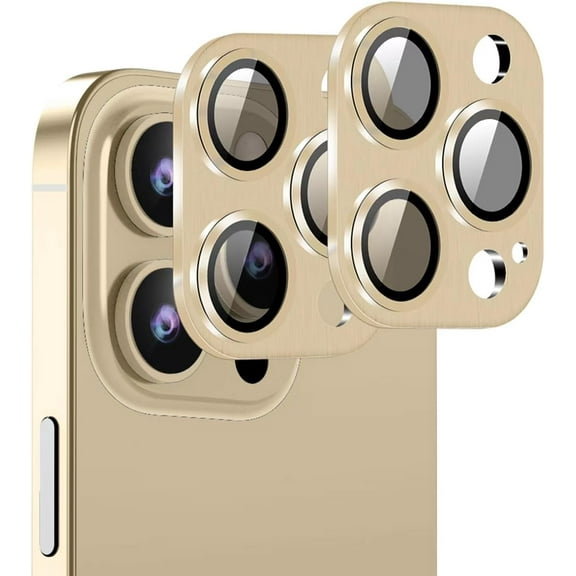 [Gold][2 Pack] Camera Lens Protector for iPhone 15 Pro/15 Pro Max,Ultra HD 9H Tempered Glass Camera Cover screen Metal Ring Case Friendly Scratch Resistant Easy to Install