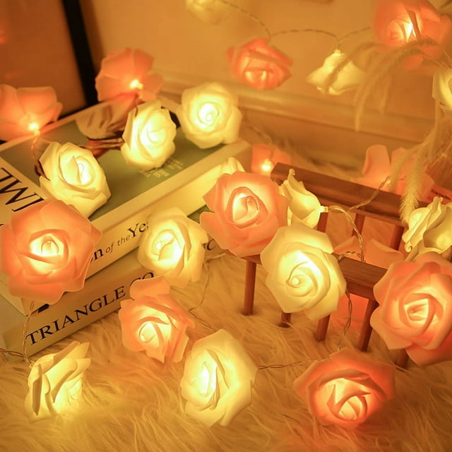Cadena de luces LED de simulación de rosas, pequeñas luces intermitentes para decoraciones de propuestas románticas de boda y San Valentín