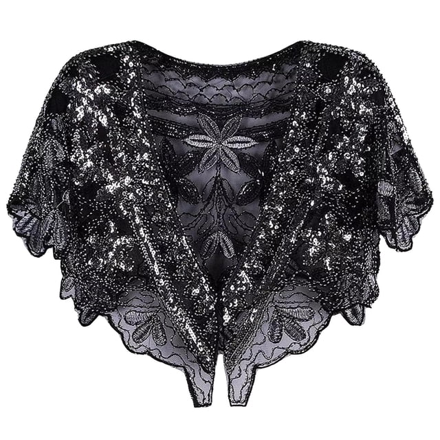GDREDA Robe Élégante en Maille Ample avec Châle, Foulard à Paillettes pour Banquet, Robe de Soirée Rétro Argentée, Taille Unique