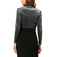 thumbnail image 3 of INSPIRE CHIC Women's Open Front Long Sleeve Lapel Collar Open Front Cropped Velvet Shrug S Grey, 3 of 6