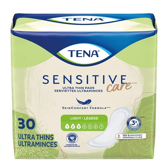 TENA Serviettes ultraminces contre l’incontinence féminine - Absorption légère - Longueur régulière - 30 unités 30 u