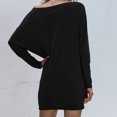 thumbnail image 4 of Vestido de cadera envuelto sexy de cintura media de color sólido con cuello inclinado de moda para mujer Fridja  qw67, 4 of 4