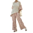 thumbnail image 2 of HongQid Women's Two Piece Casual Set Round Neck Striped Tops with Pants Casual Set Summer Beach Vacation Outfit, 2 of 6