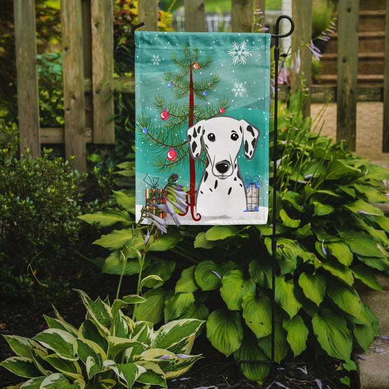 Bandiera Da Giardino Tesori Di Caroline – Merry Christmas Tree Con Dalmata, 27,9x38,1 Cm, Doppia Faccia, Poliestere, Multicolore