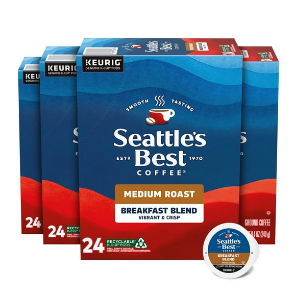 Seattle’s Best Coffee, Medium Roast K-Cup Coffee Pods, Breakfast Blend, 100% Arabica, 4 Boxes (96 Pods Total)