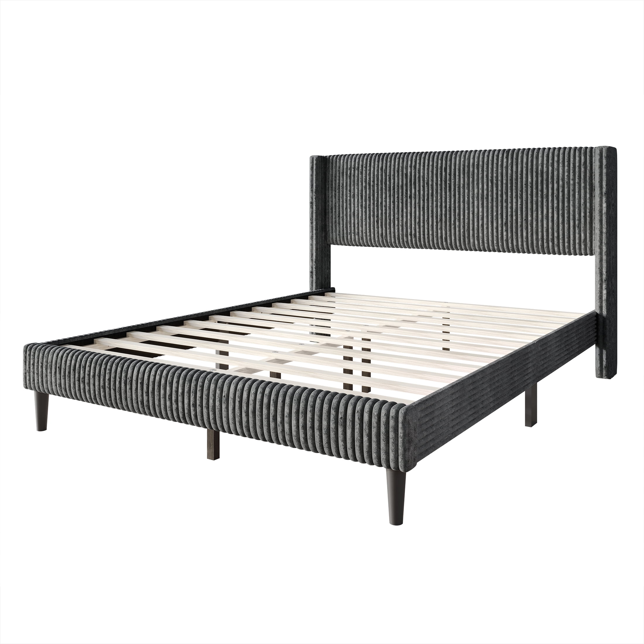 Castle Place Modern Wingback Corduroy Velvet Upholstered Twin Platform Bed, Grey