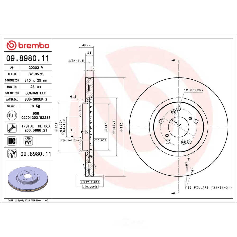Brembo 09.8980.11 PRIME Disc Brake Rotor