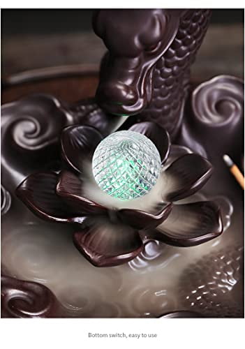 Dragon Incense Waterfall Burner with Multicolour Crystal Ball Ceramic Backflow Incense Holder Set Includes 45 Incense Cones and 50 Sandalwood Sticks