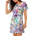thumbnail image 2 of Easygdp Colorful Watercolor Dots Camisón de manga corta para mujer, informal, estampado, 2 of 6