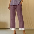 thumbnail image 4 of VEKDONE Women's Straight Trousers with Pockets High Waist Drawstring Loose Fit Anlke Pants Fashion Lace Trim Hem Long Pants Purple M, 4 of 5