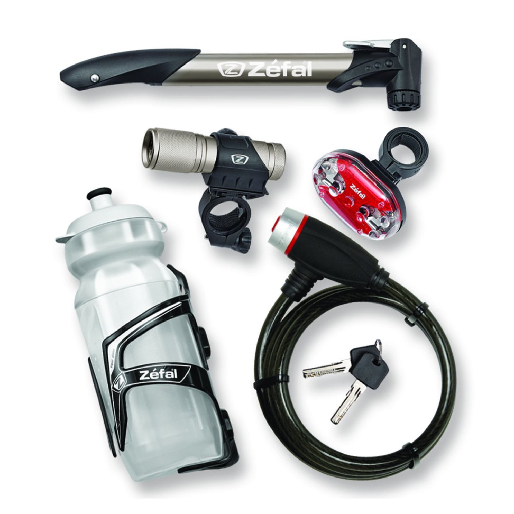 Zefal 6-Piece Bike Accessories Starter Pack (Pump, Lock, Water Bottle + Cage, Front + Rear Light)