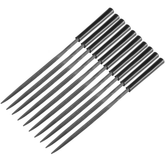 10Pcs Second Cut Steel Triangular Needle File with Plastic Handle, 4mm x 160mm