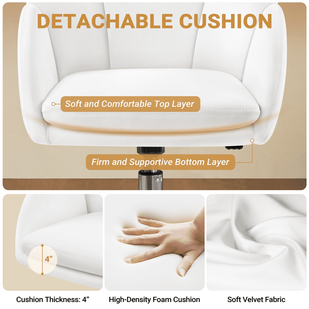 Alden Design Modern Rolling Desk Chair with Armrests for Home Office, Snowy