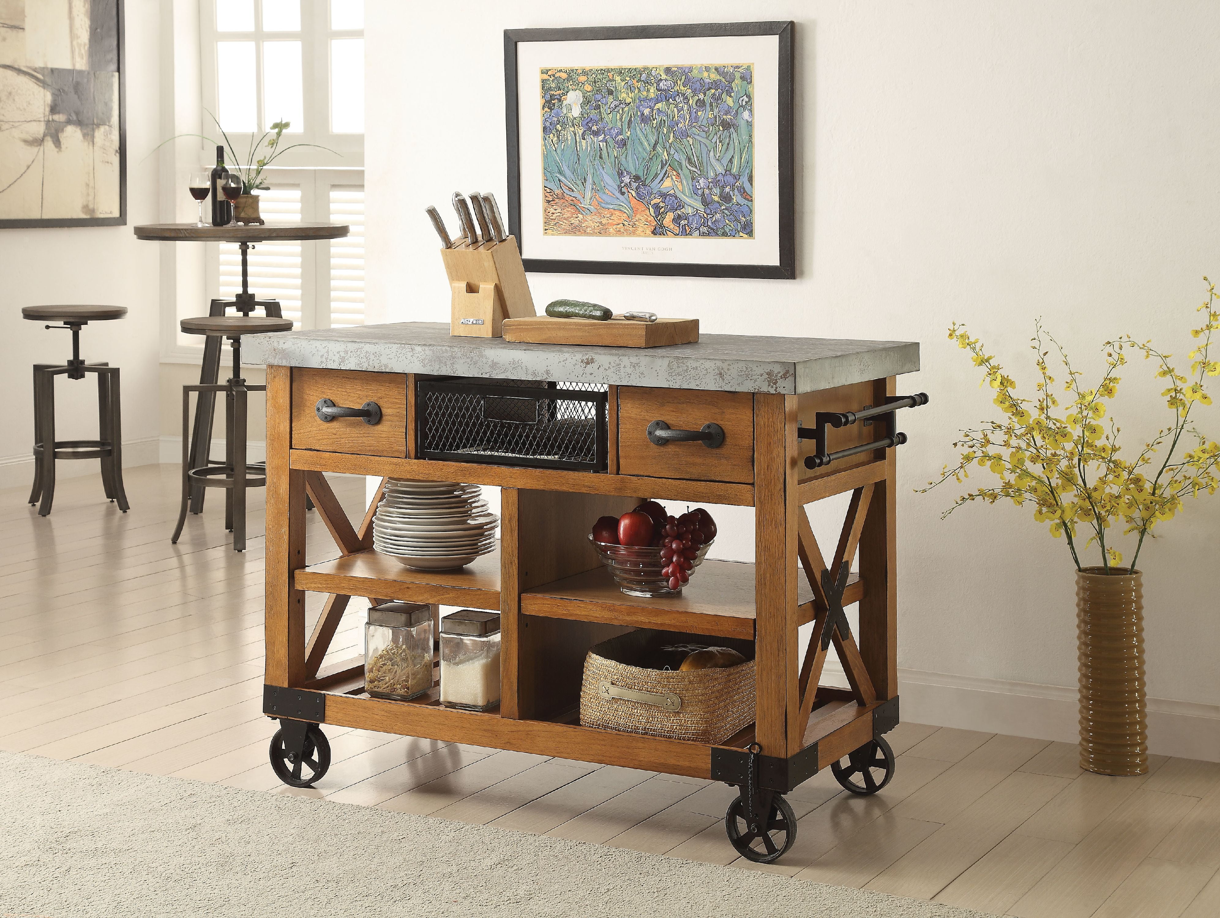 ACME Kailey Kitchen Cart, Antique Oak