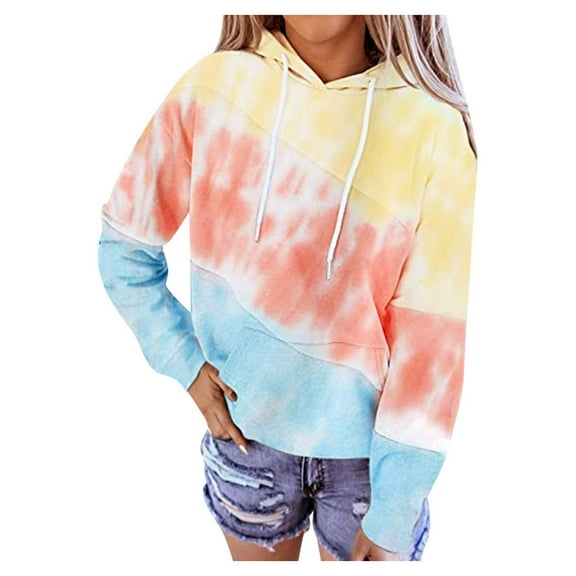 Hoodies Woman Clearance, Women Plus Size Tie-Dye Printed Gradient Pullover Long Sleeve Sweatshirt Top