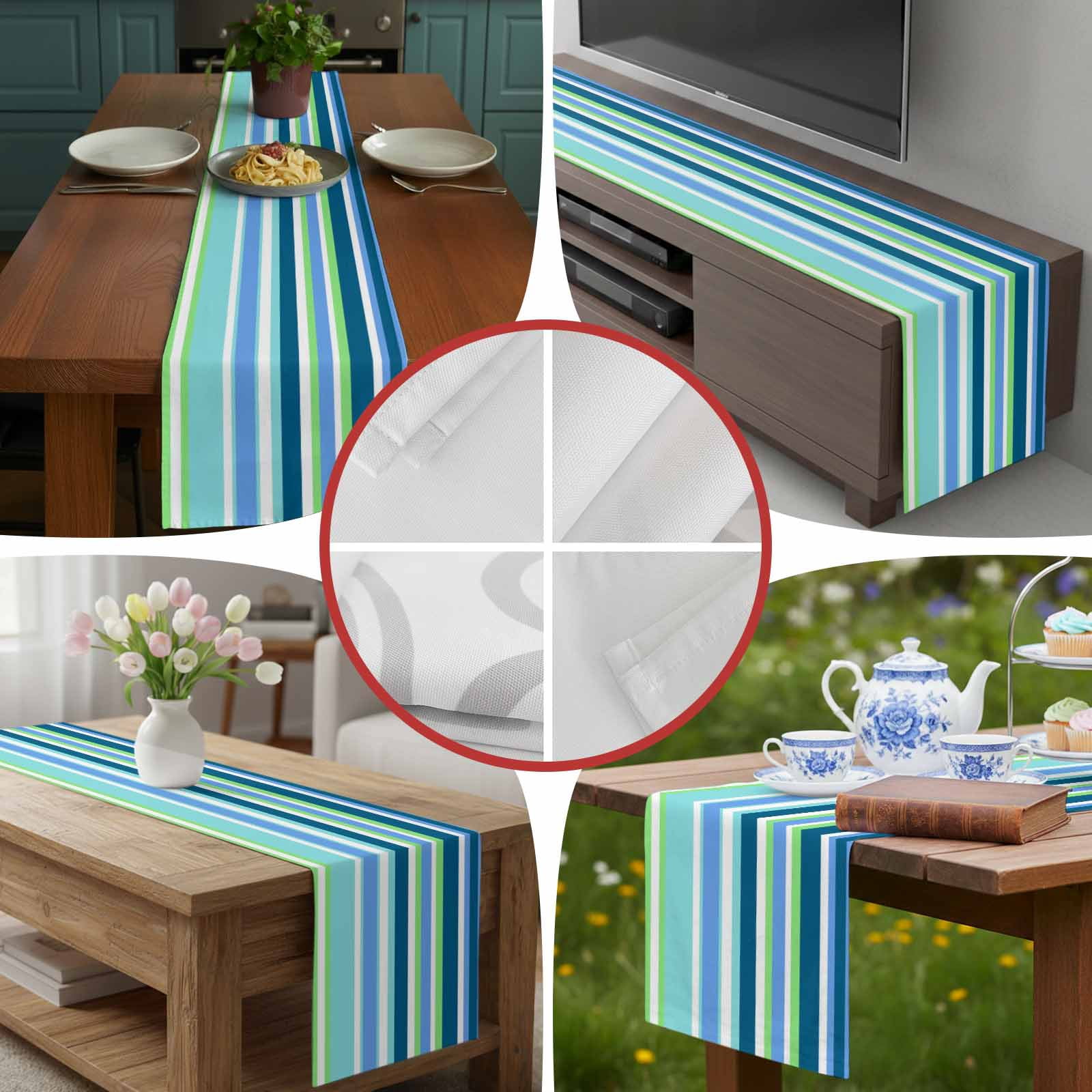 Blue Gradient Colorful Stripe Table Runner 90 Inches Long, Classic Line Table Runners Tabletop Scarf Kitchen Dining Tables Decoration for Home Party Indoor Outdoor