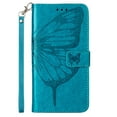 thumbnail image 5 of SaniMore Case for iPhone 15 Plus (6.7" 2023), PU Leather Skin with Luxury Embossed Butterfly [Wrist Strap & Card Slots & Flip Kickstand] Full-body Shockproof Business Wallet Cover, Blue, 5 of 7