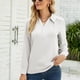 thumbnail image 2 of Camisas Henley para mujer con botones y cuello en V, blusa informal de manga larga para mujer, suave y transpirable, para el hogar, viajes, oficina, blanco M, 2 of 5