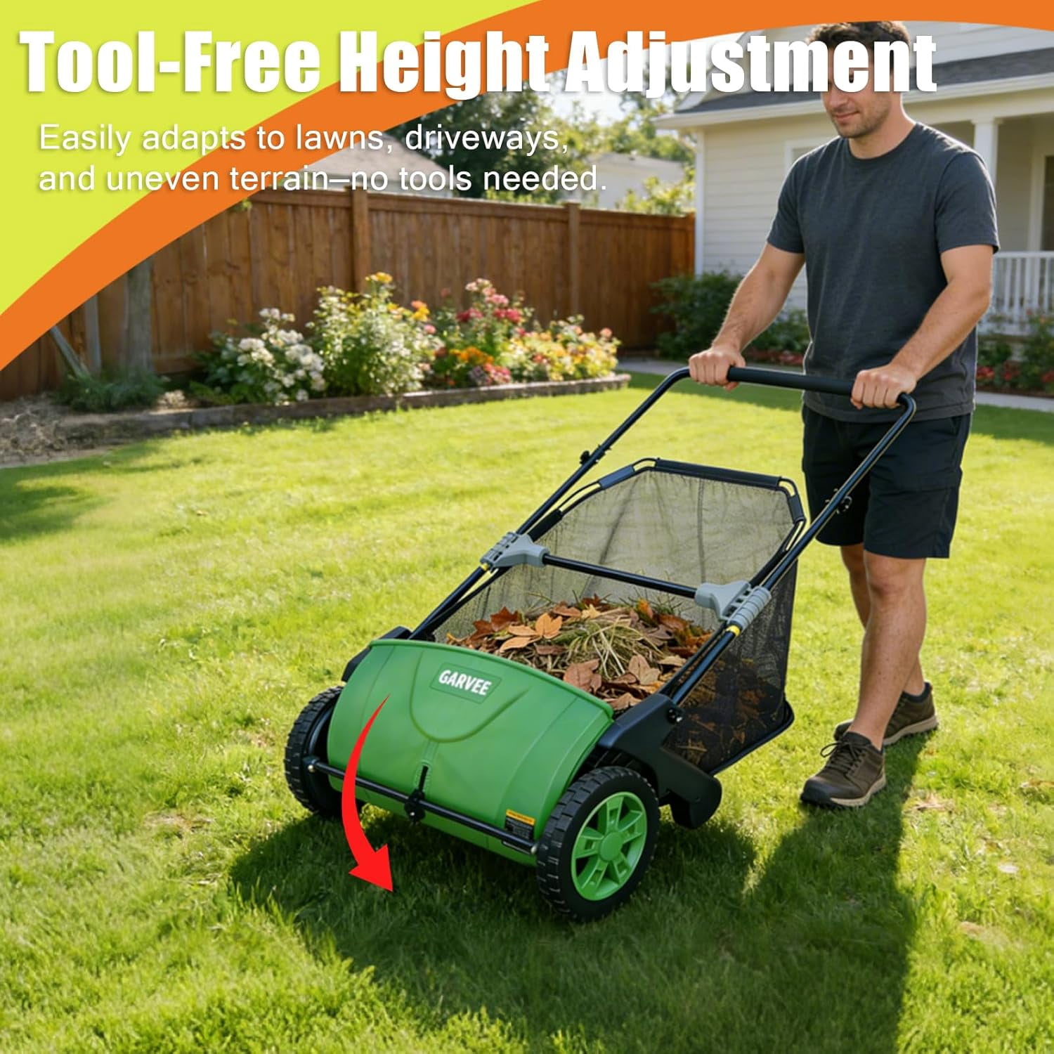 Push Lawn Sweeper 21-Inch Manual, Leaf Sweeper for Yard & Lawn with 3.5 Cu. Ft. Hopper Bag, Height-Adjustable Brushes for Driveways & Grass, Space-Saving Foldable Design