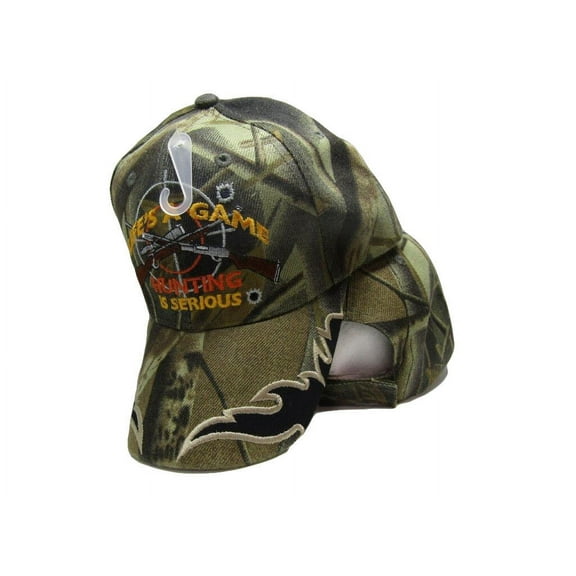 Life's A Game Hunting Is Serious Camo Black Embroidered Cap Hat Guns Bullseye R2