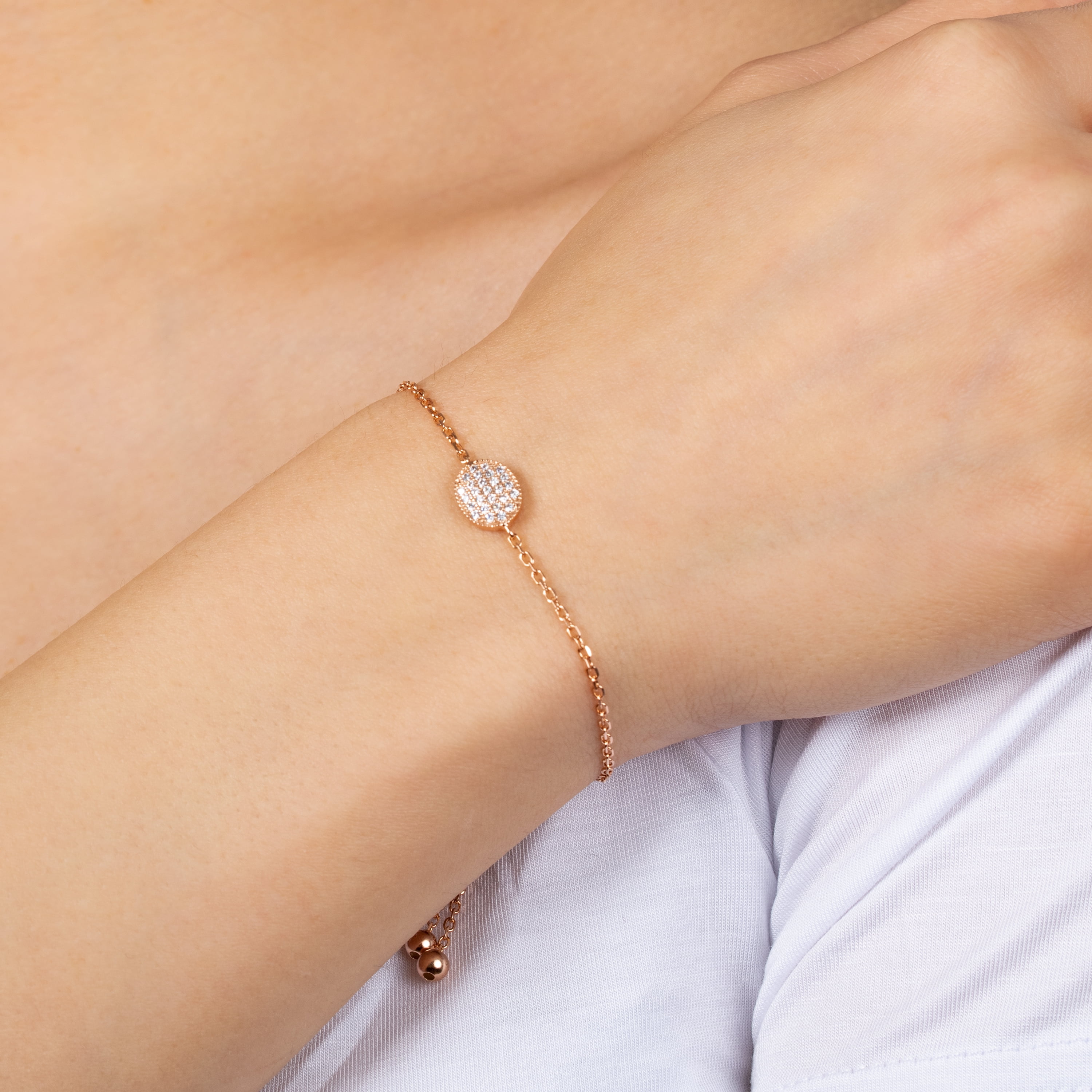 Marisol & Poppy Cubic Zirconia Adjustable Bolo Bracelet In Rose Gold Over Sterling Silver For Women & Teens, Adjustable Up To 9.5"