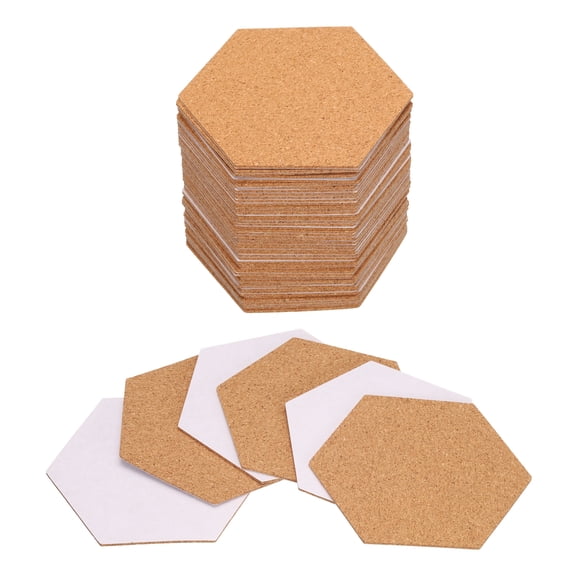 50pcs Self Adhesive Cork Coasters 3.4"x 3.9"x 0.04" Cork Mats Cork Tiles Cork Backing Sheets, Hexagon