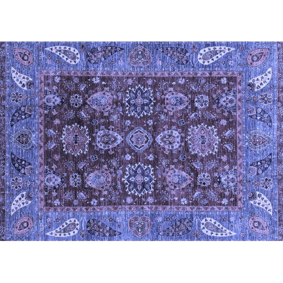 Ahgly Company Machine Washable Indoor Rectangle Oriental Blue Traditional Area Rugs, 8' x 12'
