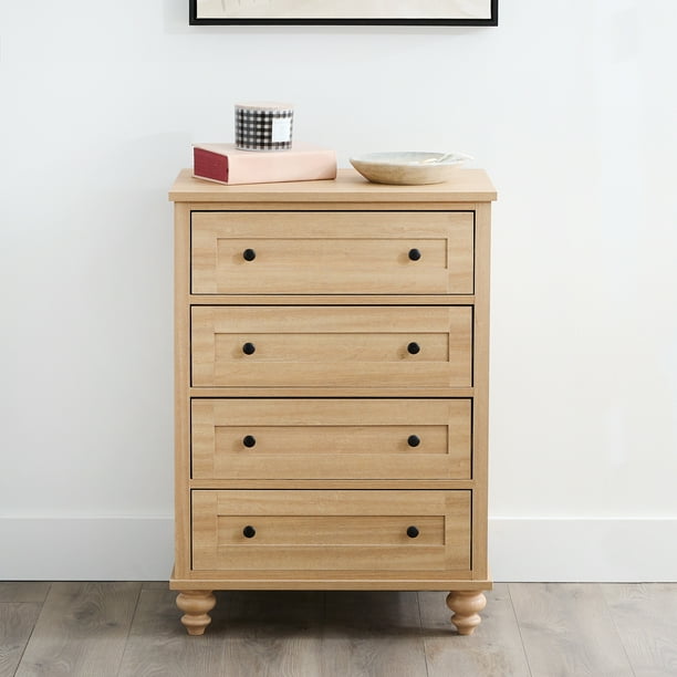 My Texas House Hillcrest Wood 4 Drawer Dresser Nightstand, Light Oak