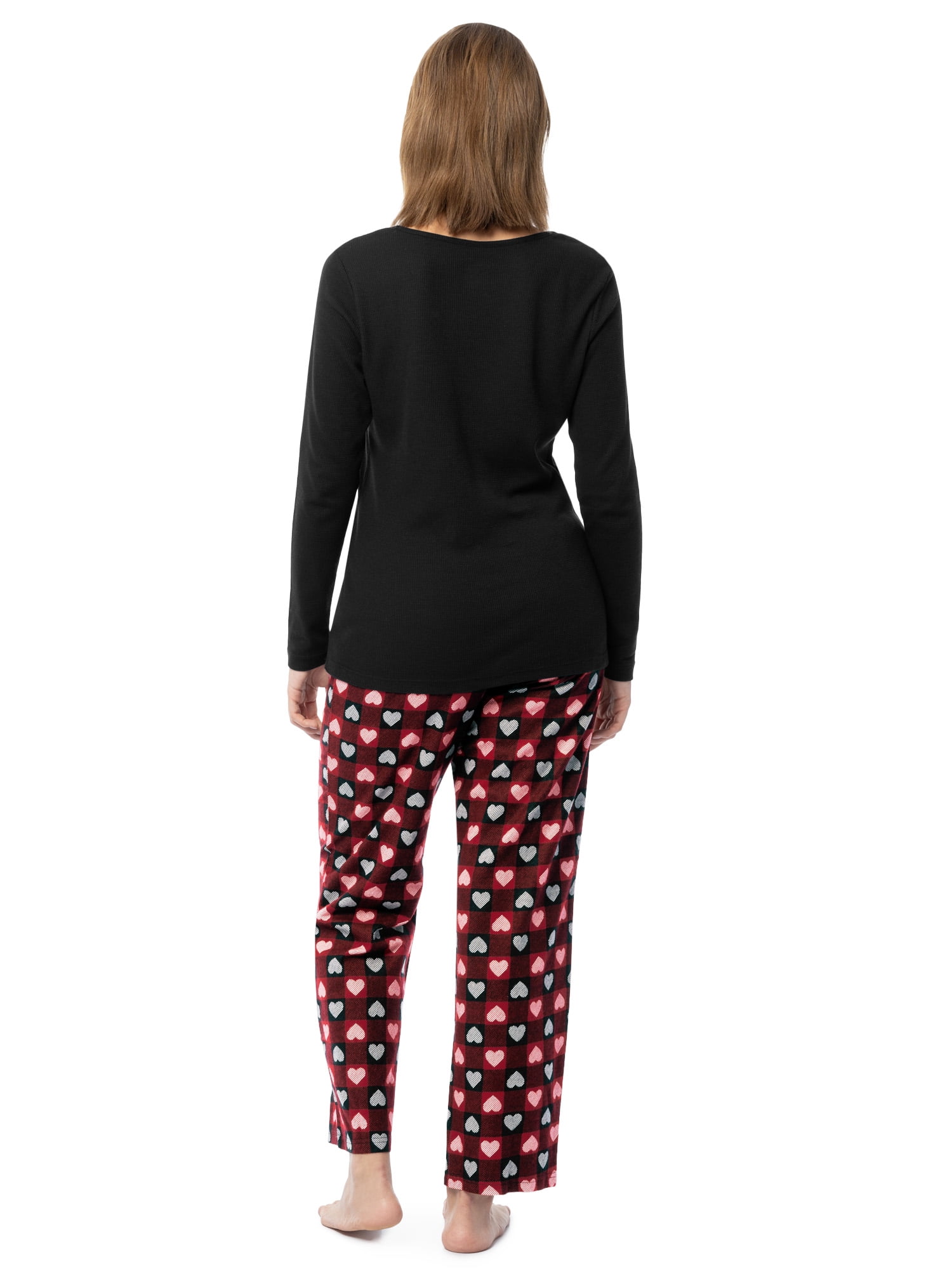Fruit of the Loom Women's Beyond Soft Long Sleeve Waffle Top and Flannel Bottom Pajama Set, Sizes S-4X