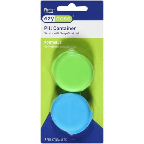 Ezy Dose Daily Round Containers, Compact On-The-Go Pocket Pharmacy, Snap Shut Lids, Travel Friendly, 2 Pack, BPA Free