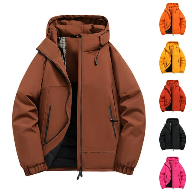AnuYalue Mens Winter Insulated Jacke Big and Tall Down Coat Zip Up Quilted Jackets Long Sleeve Hooded Coats with Pockets