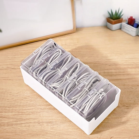 Cable Organizer Storage Boxes with 7 Wire Ties, Desktop Cable Management Boxes with Switchs, Power Cord Organizer for Offices, Home, Desk Accessories, Storage Stationery Supplies (Clear)