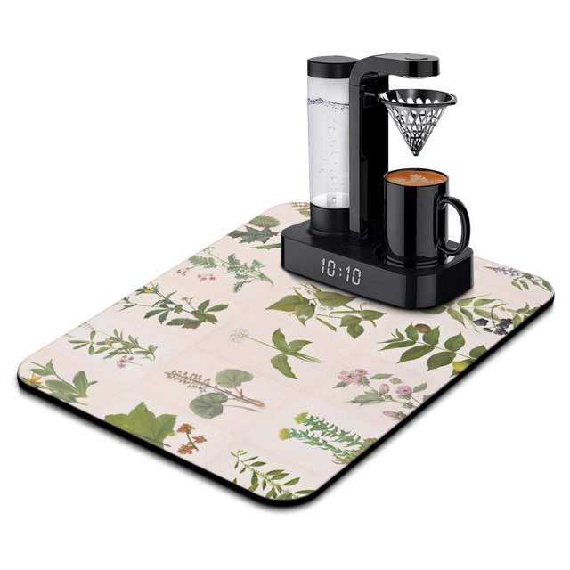 Vibrant Flower Herbs Dish Drying Mat, 18x24 Inch - Adds Style to Kitchen Decor, Wild Plant Dish Mat, Microfiber Drying Pad and Coffee Bar Mat