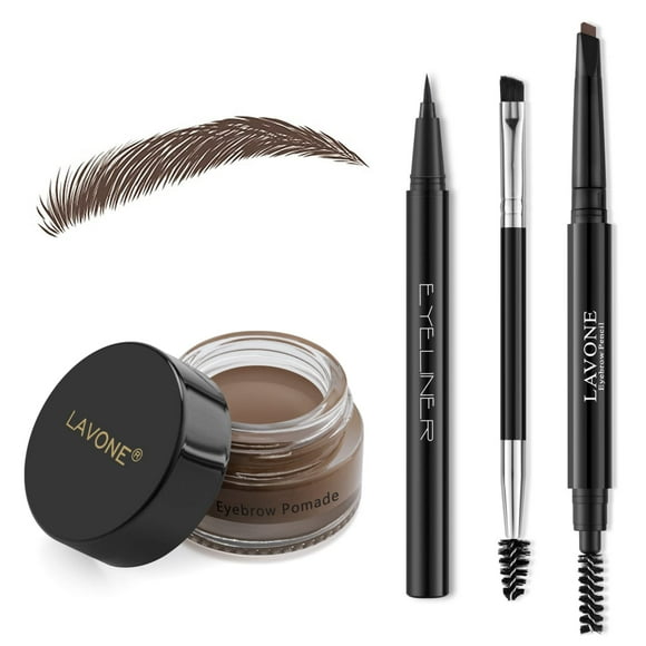 LAVONE Eyebrow Stamp Pencil Kit for Eyebrows, Makeup Brow Stamp Trio Kit with Waterproof Eyebrow Pencil, Eyeliner, Eyebrow Pomade, and Dual-ended Eyebrow Brush - Dark Brown
