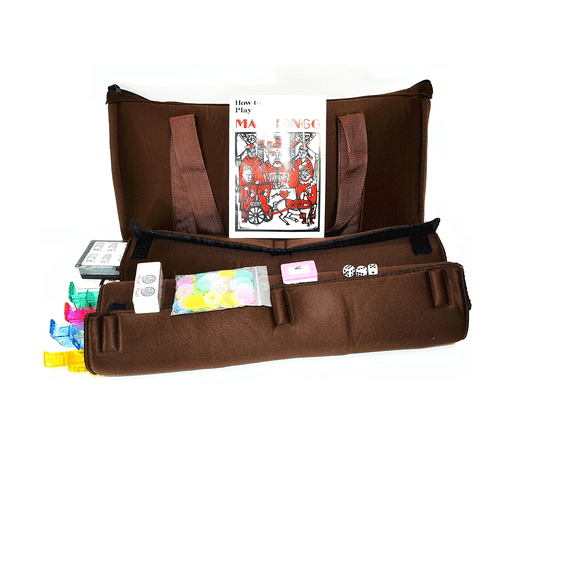 166 Tiles American Mahjong Set Coffee Color Soft Bag 4 Color Pushers/Racks Easy Carry Western Mahjongg