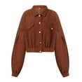 thumbnail image 2 of Seyurigaoka Women’s Juniors Casual Solid Color Long Sleeve Corduroy Short Style Button Jacket, 2 of 9