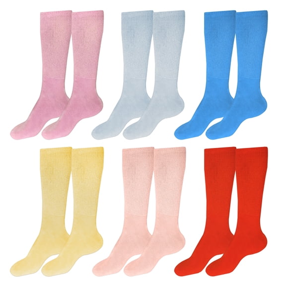 Diamond Star Diabetic Socks, Non-Binding Circulatory Cushion Cotton Crew Socks for Women (Multi-6 Pairs, Socks Size 9-11, Fit Women Shoe Size 5-10)