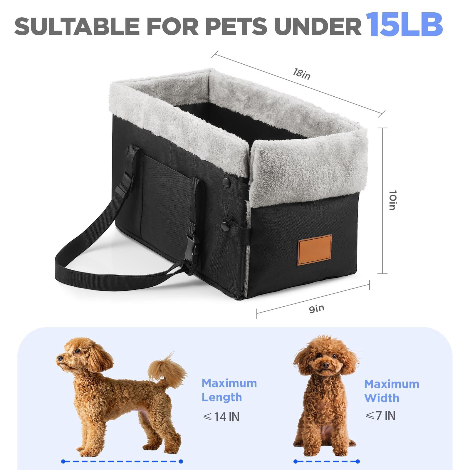 Center Console Dog Car Seat For Small Dogs Washable Foldable Booster Puppy With Safe Protection Hooks Adjustable Straps And Storage Pocket Pet Up To15lbs