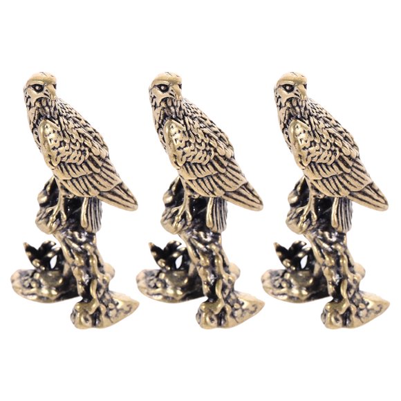 Raindrops 3 Pcs Statue d'Aigle en Laiton Ton Café Style Vintage Figurines d'Animaux pour Décoration de Table de Bureau
