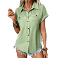 thumbnail image 2 of Women'S Button Down Shirt Pleated Short Sleeve 2025 Summer Slim Fit Business Casual Dress Blouse with Pocket Light Green XL, 2 of 9