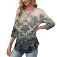 thumbnail image 5 of Levmjia Womens Tops Fashion 3/4 Sleeve Pleated Tunic Casual Blouse Round Neck Printed Polyester Shirt Loose Fit Comfortable Vacation, 5 of 7